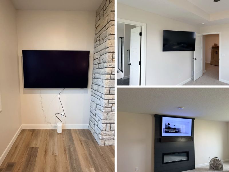 Three TVs mounted in one Halifax home: living room, bedroom and above a linear fireplace